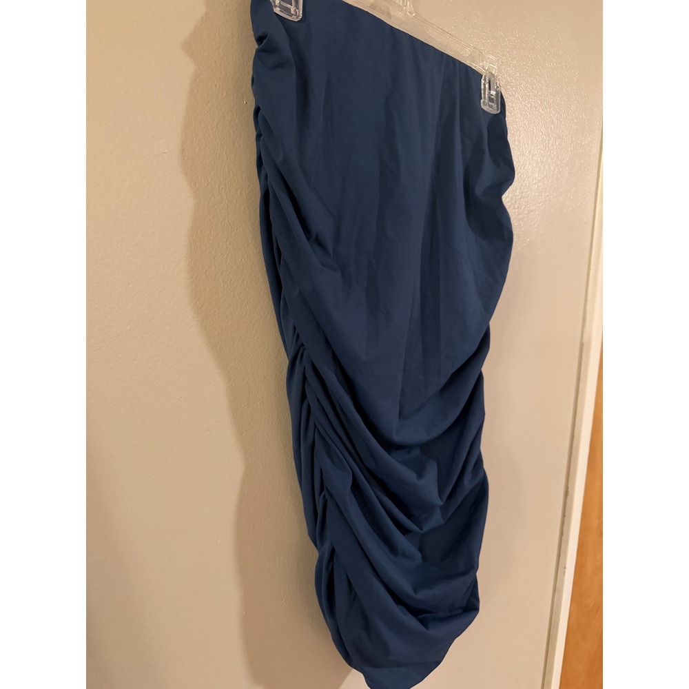 Halara Navy Blue Ruched Midi Skirt/dress Women Medium NWT High Stretch Bodycon - Picture 2 of 6